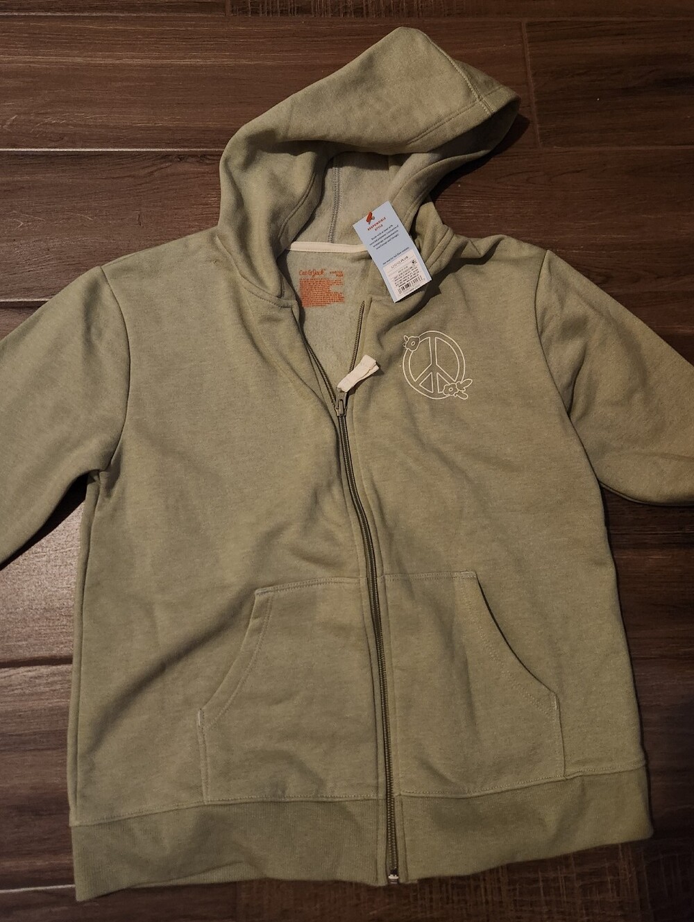 Cat & Jack Olive Zip Hoodie with Peace Sign
